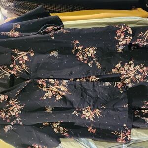 Laura Scott Floral Black Button-Up Blouse And Skirt Set 10P